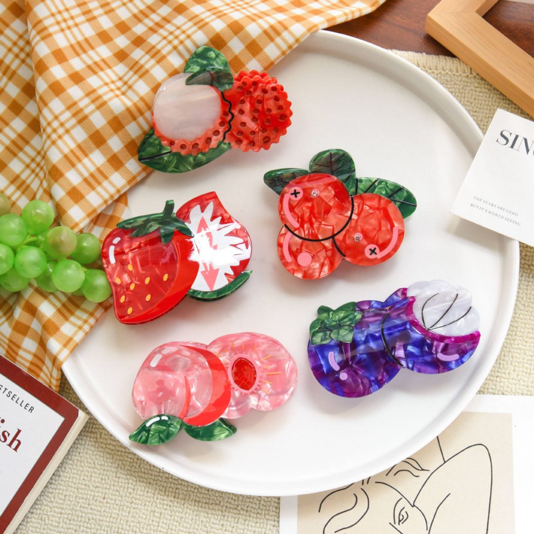 Fashion New Sweet Lychee Eco-Friendly Logo personalizzato Multi-Fruits 10cm Clip per artigli per capelli in acetato per accessori per ragazze da donna