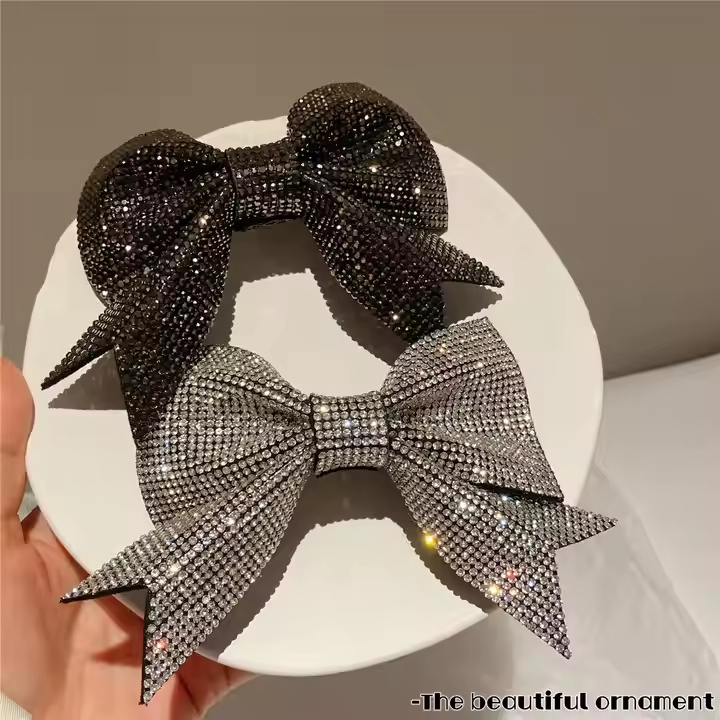 Luxury Hair Pins Crystal Rhinestone Bowknot Metal Hair Clip for Women for Festival Gift