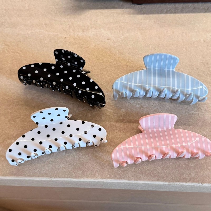 Nuova moda francese retrò eco-friendly logo personalizzato striscia dolce pois fermagli per capelli in acetato per accessori per capelli da ragazza da donna